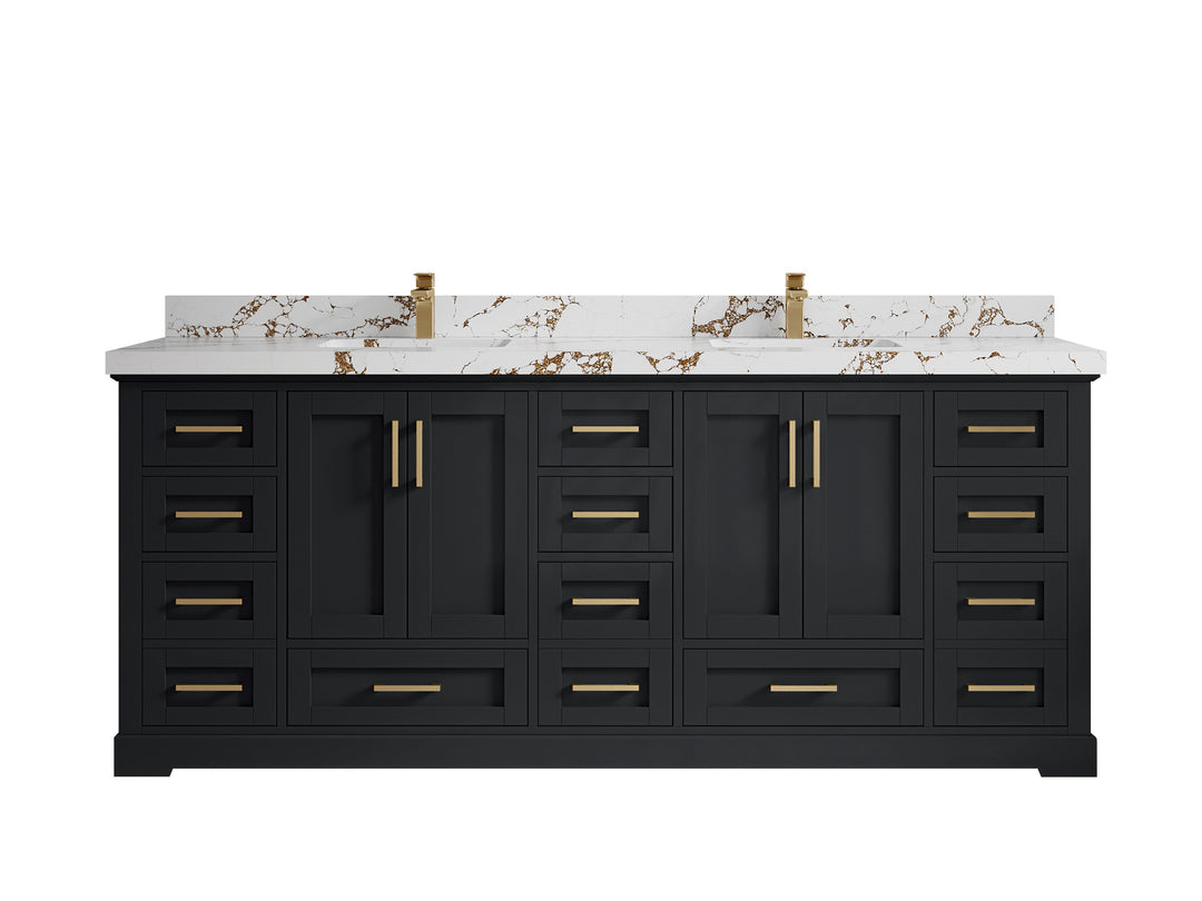 Boston 84 in. W x 22 in. D Double Sink Bathroom Vanity in Wrought Iron with 2 in Viola Brown Quartz Countertop