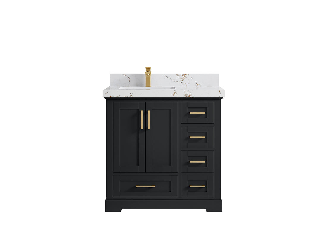 Boston 36 in. W x 22 in. D Single Sink Bathroom Vanity in Wrought Iron with 2 in Viola Gold Quartz Countertop