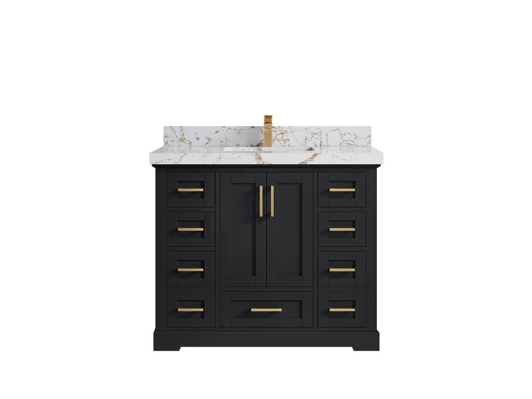 Boston 42 in. W x 22 in. D Single Sink Bathroom Vanity in Wrought Iron with 2 in Viola Gold Quartz Countertop