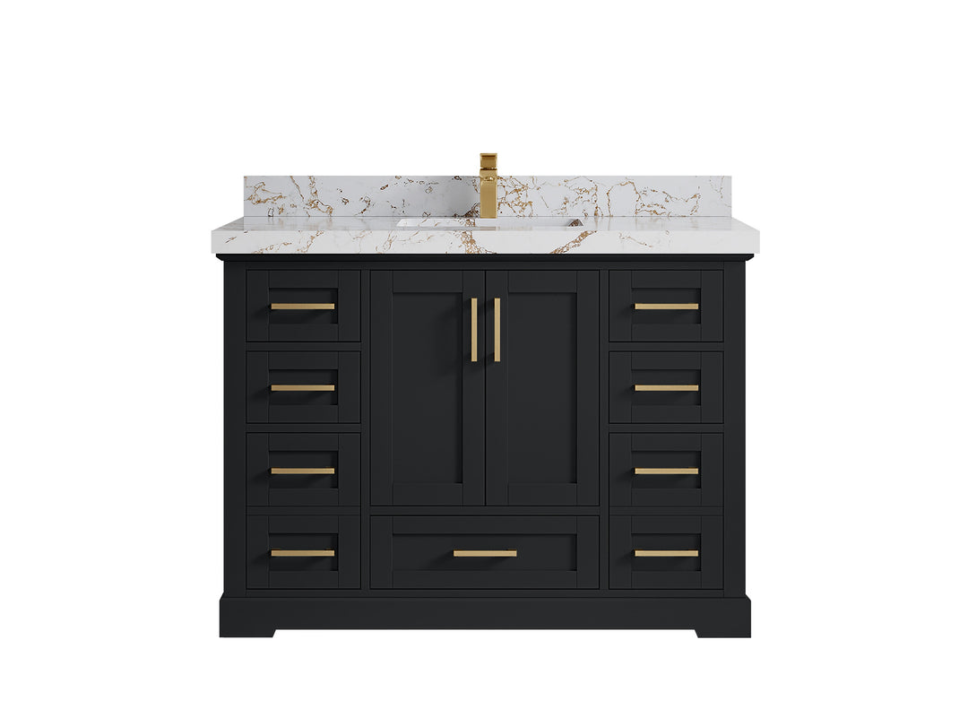 Boston 48 in. W x 22 in. D Single Sink Bathroom Vanity in Wrought Iron with 2 in Viola Gold Quartz Countertop