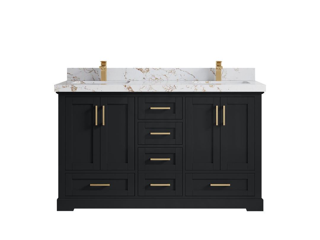 Boston 60 in. W x 22 in. D Double Sink Bathroom Vanity in Wrought Iron with 2 in Viola Gold Quartz Countertop