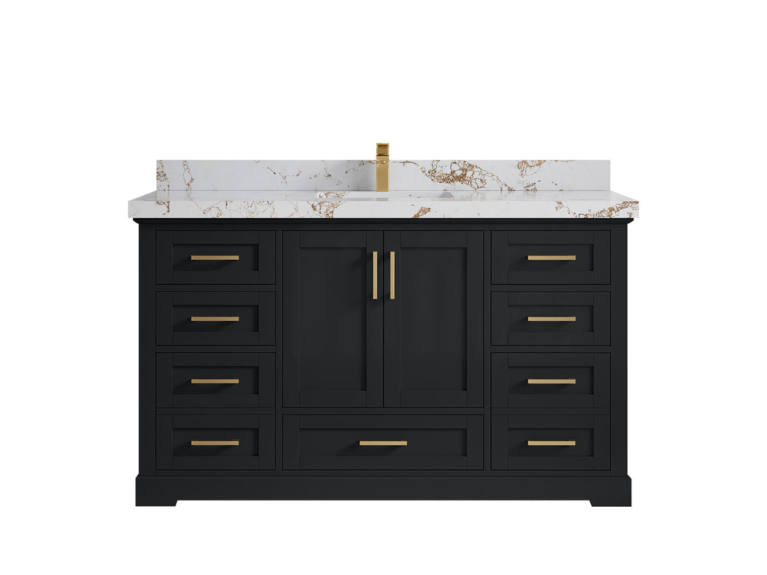 Boston 60 in. W x 22 in. D Single Sink Bathroom Vanity in Wrought Iron with 2 in Viola Gold Quartz Countertop