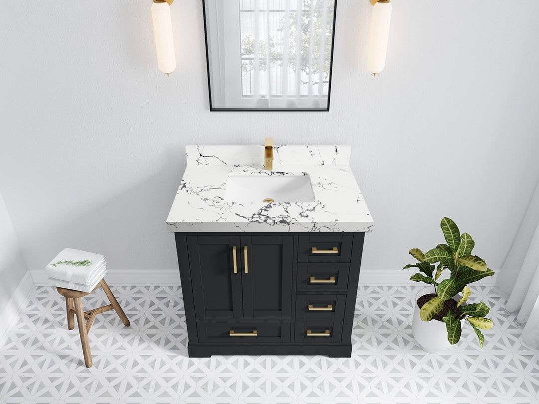 Boston 36 in. W x 22 in. D Single Sink Bathroom Vanity in Wrought Iron with 2 in Viola Night Quartz Countertop - Top View