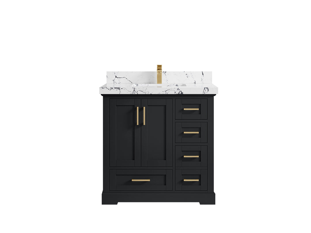 Boston 36 in. W x 22 in. D Single Sink Bathroom Vanity in Wrought Iron with 2 in Viola Night Quartz Countertop