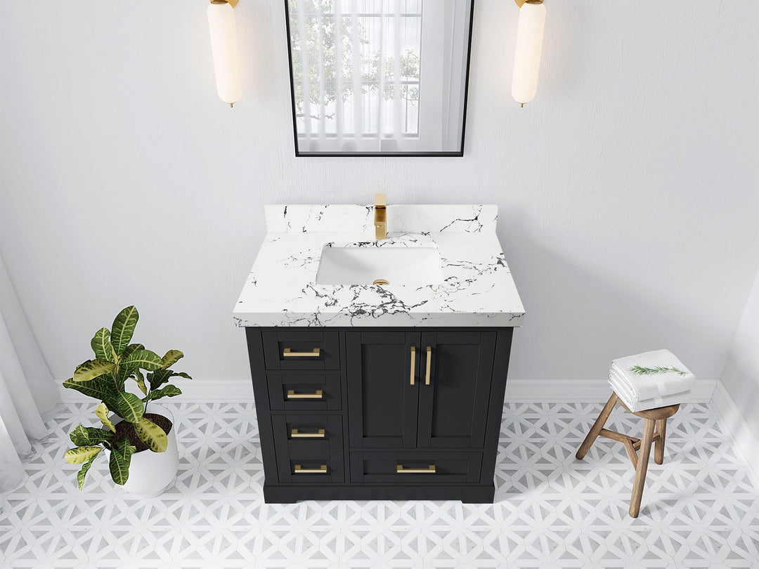 Boston 36 in. W x 22 in. D Single Sink Bathroom Vanity in Wrought Iron with 2 in Viola Night Quartz Countertop - Top View