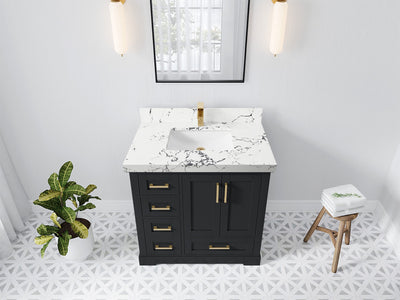 Boston 36 in. W x 22 in. D Single Sink Bathroom Vanity in Wrought Iron with 2 in Viola Night Quartz Countertop - Top View