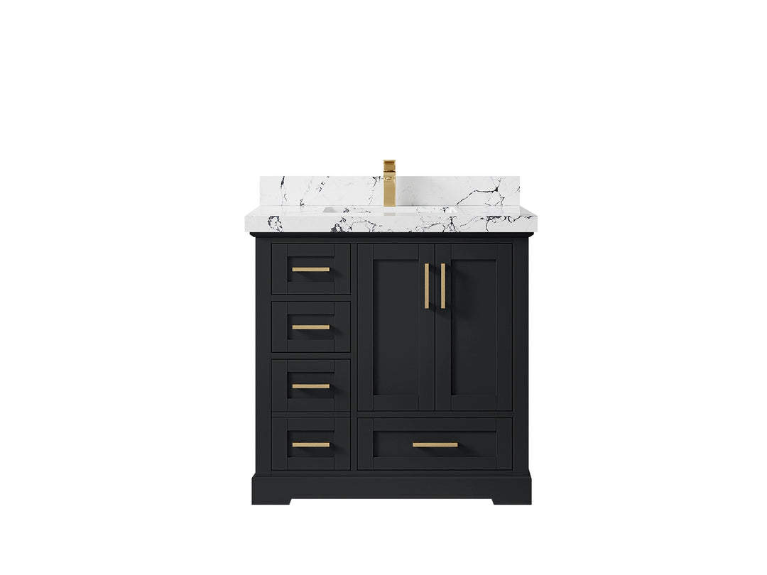 Boston 36 in. W x 22 in. D Single Sink Bathroom Vanity in Wrought Iron with 2 in Viola Night Quartz Countertop