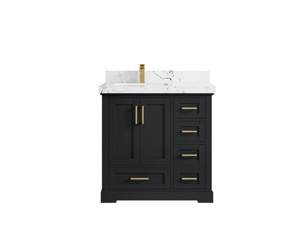 Boston 36 in. W x 22 in. D Single Sink Bathroom Vanity in Wrought Iron with 2 in Viola Night Quartz Countertop
