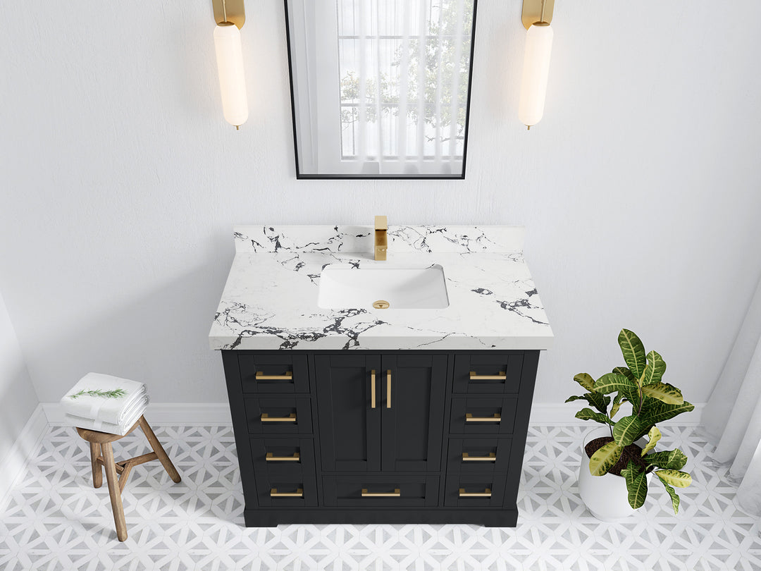 Boston 42 in. W x 22 in. D Single Sink Bathroom Vanity in Wrought Iron with 2 in Viola Night Quartz Countertop - Top View
