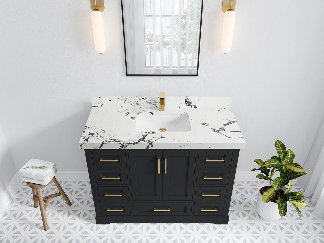 Boston 48 in. W x 22 in. D Single Sink Bathroom Vanity in Wrought Iron with 2 in Viola Night Quartz Countertop - Top View
