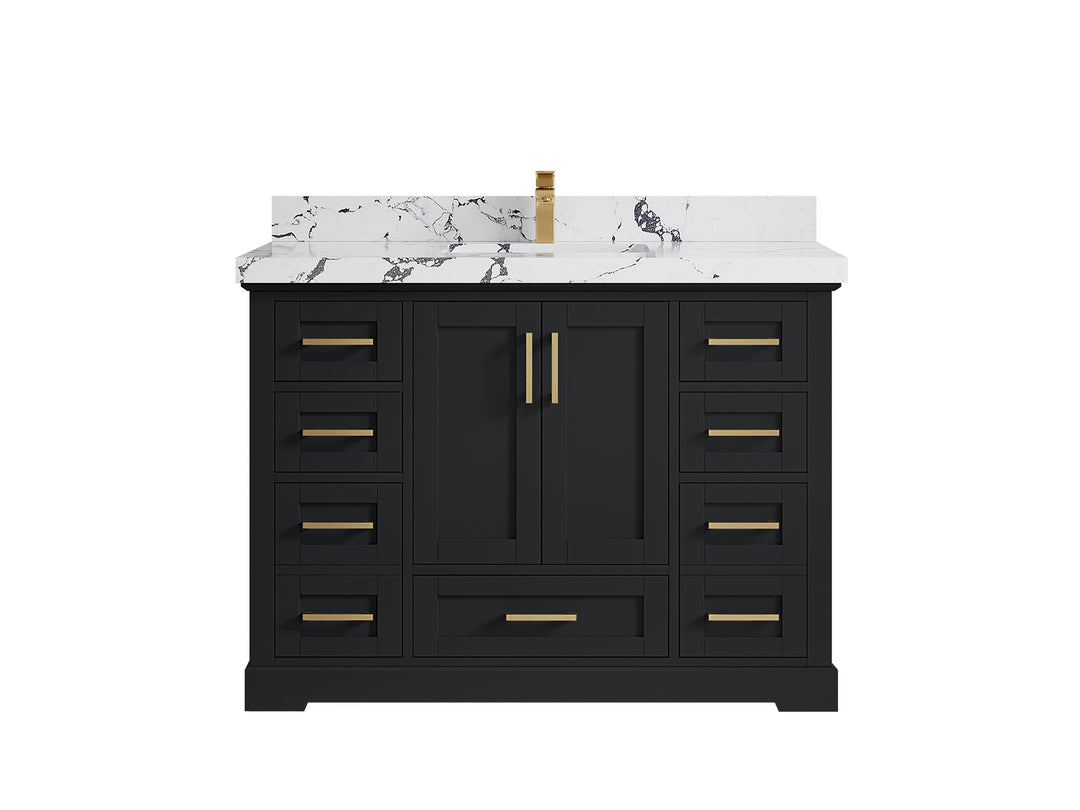 Boston 48 in. W x 22 in. D Single Sink Bathroom Vanity in Wrought Iron with 2 in Viola Night Quartz Countertop
