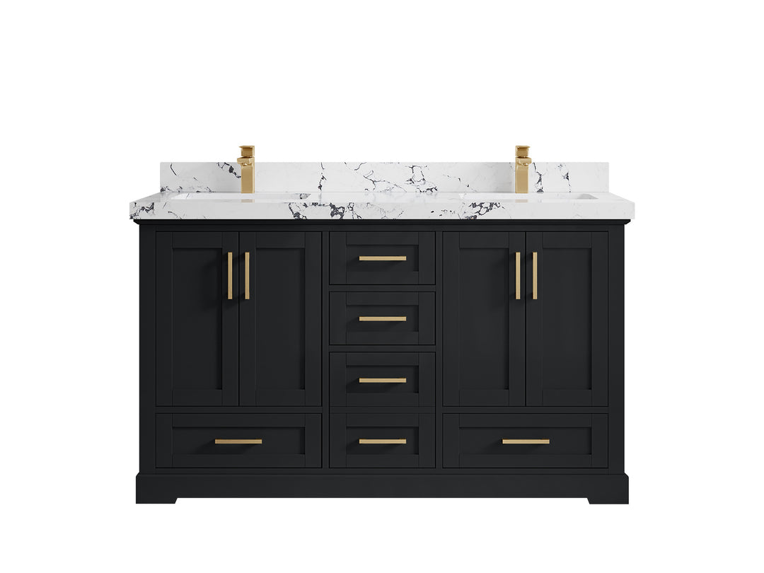 Boston 60 in. W x 22 in. D Double Sink Bathroom Vanity in Wrought Iron with 2 in Viola Night Quartz Countertop