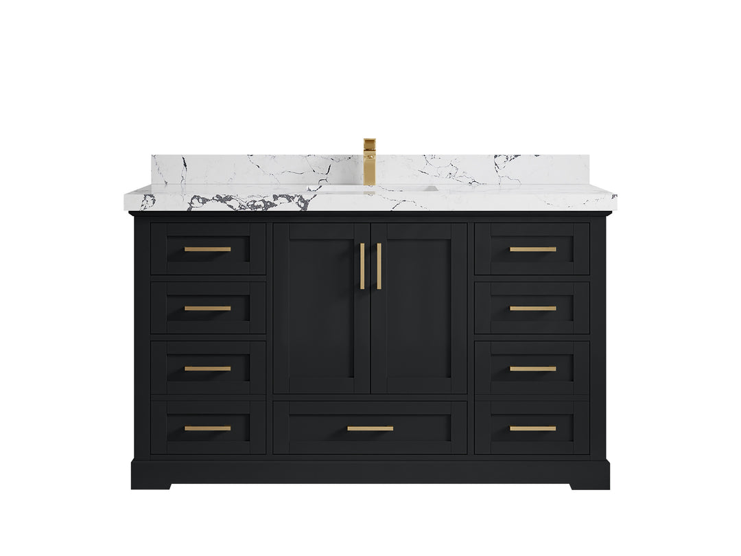 Boston 60 in. W x 22 in. D Single Sink Bathroom Vanity in Wrought Iron with 2 in Viola Night Quartz Countertop