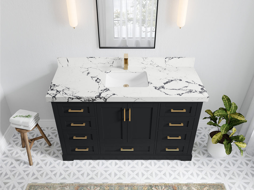 Boston 60 in. W x 22 in. D Single Sink Bathroom Vanity in Wrought Iron with 2 in Viola Night Quartz Countertop - Top View