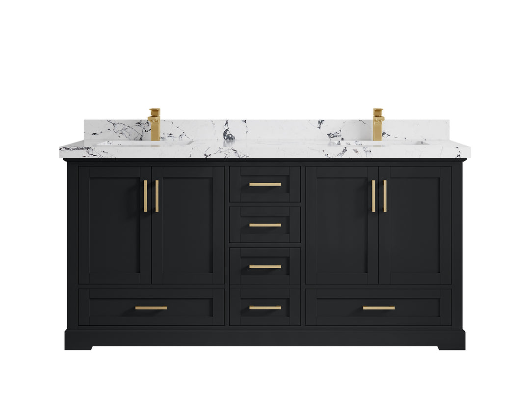 Boston 72 in. W x 22 in. D Double Sink Bathroom Vanity in Wrought Iron with 2 in Viola Night Quartz Countertop