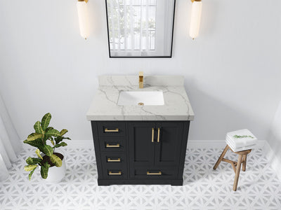 Boston 36 in. W x 22 in. D Single Sink Bathroom Vanity in Wrought Iron with 2 in Venatino Quartz Countertop - Top View