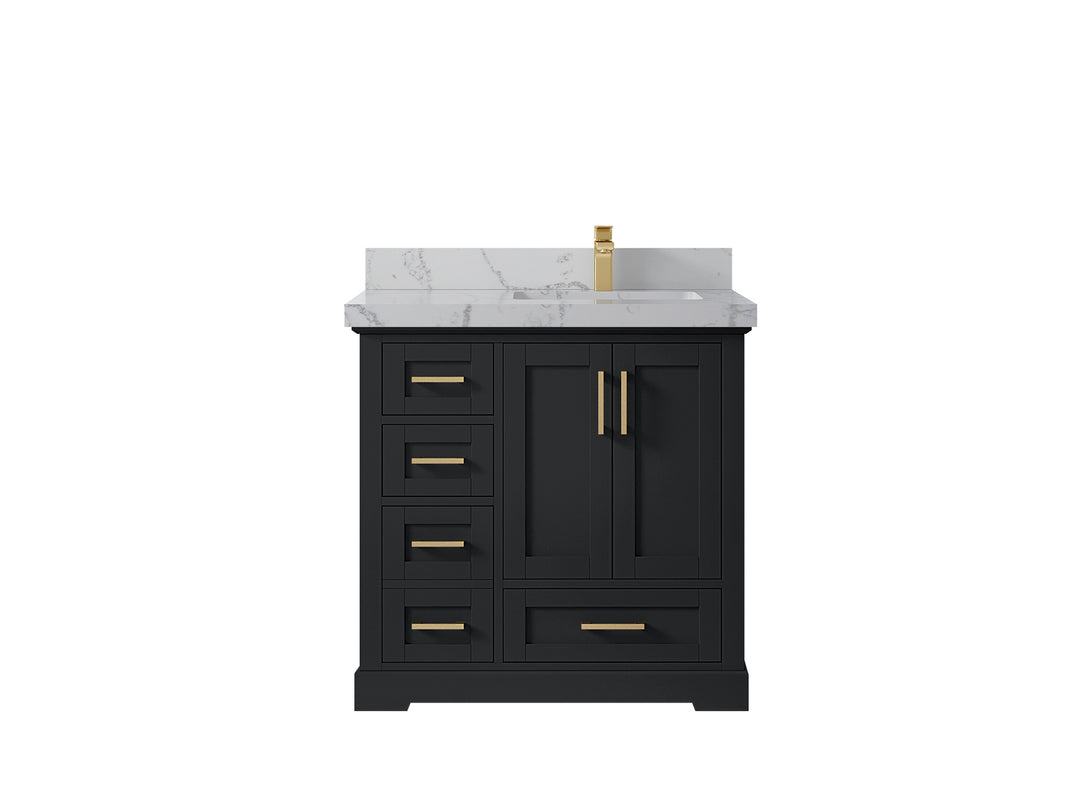 Boston 36 in. W x 22 in. D Single Sink Bathroom Vanity in Wrought Iron with 2 in Venatino Quartz Countertop