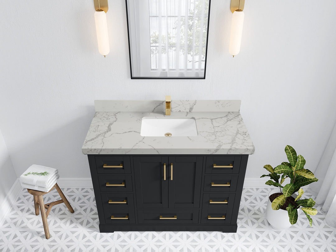 Boston 48 in. W x 22 in. D Single Sink Bathroom Vanity in Wrought Iron with 2 in Venatino Quartz Countertop - Top View