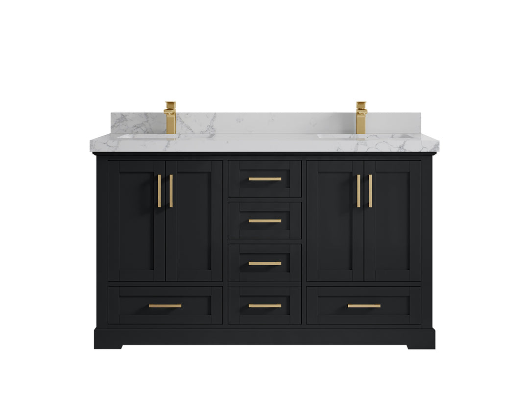 Boston 60 in. W x 22 in. D Double Sink Bathroom Vanity in Wrought Iron with 2 in Venatino Quartz Countertop