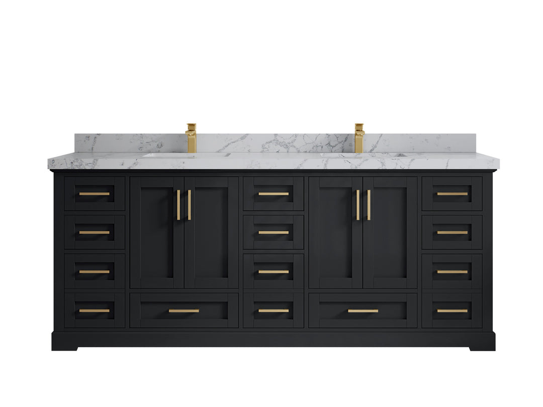 Boston 84 in. W x 22 in. D Double Sink Bathroom Vanity in Wrought Iron with 2 in Venatino Quartz Countertop