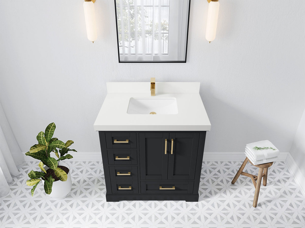 Boston 36 in. W x 22 in. D Single Sink Bathroom Vanity in Wrought Iron with 2 in White Quartz Countertop - Top View