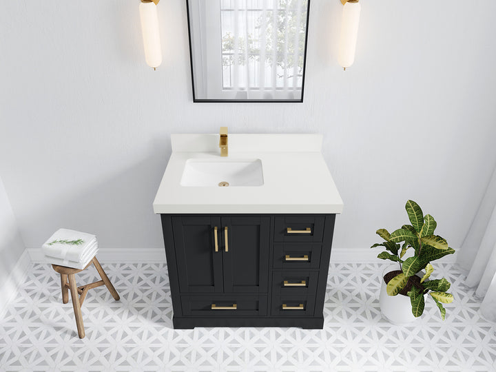 Boston 36 in. W x 22 in. D Left Offset Sink Bathroom Vanity - photo 42