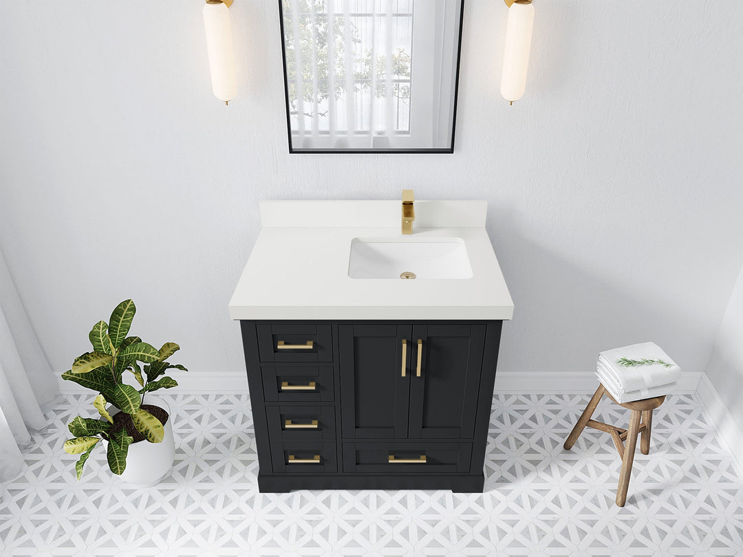 Boston 36 in. W x 22 in. D Single Sink Bathroom Vanity in Wrought Iron with 2 in White Quartz Countertop - Top View