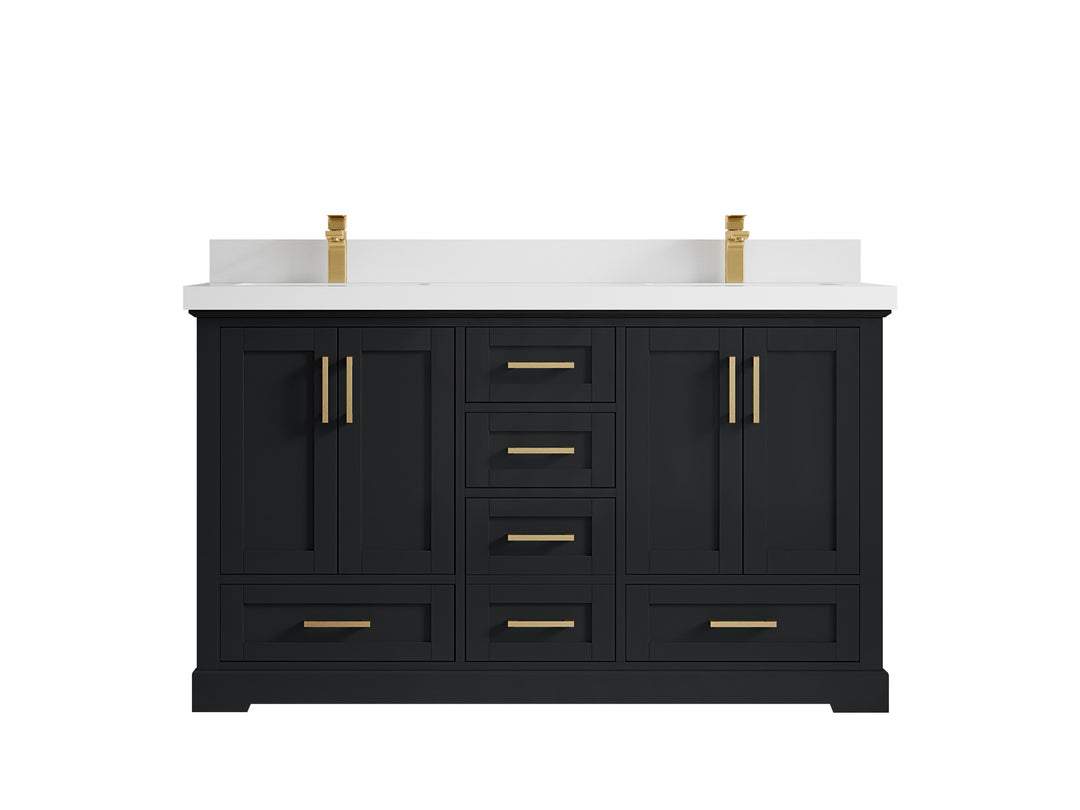 Boston 60 in. W x 22 in. D Double Sink Bathroom Vanity in Wrought Iron with 2 in White Quartz Countertop