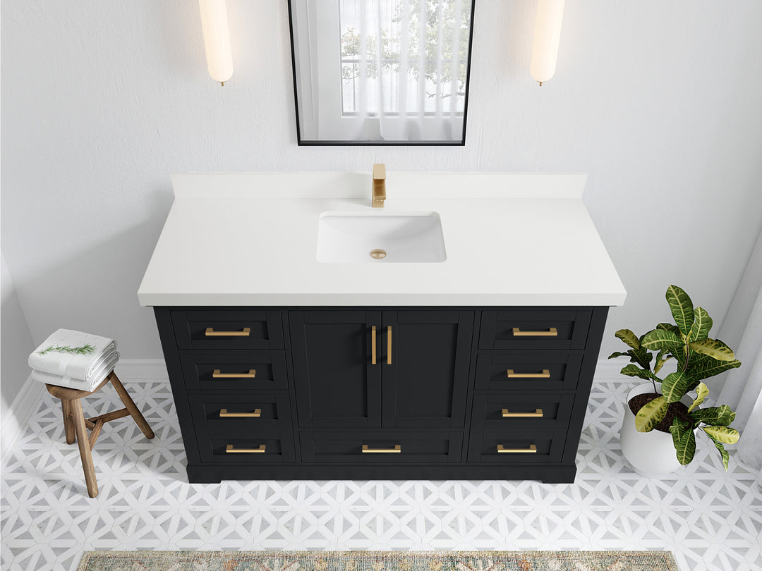Boston 60 in. W x 22 in. D Single Sink Bathroom Vanity in Wrought Iron with 2 in White Quartz Countertop - Top View