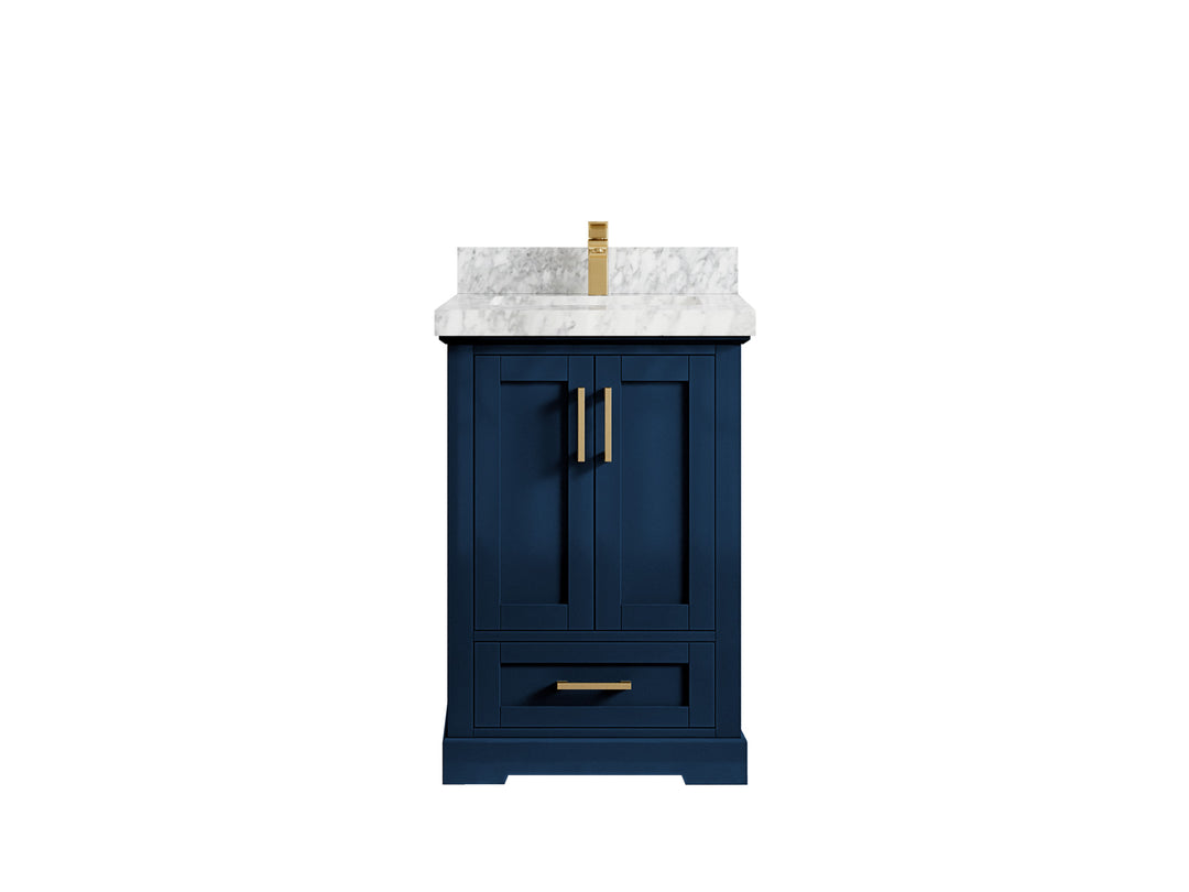 Boston 24 in. W x 22 in. D Single Sink Bathroom Vanity in Navy Blue with 2 in Carrara Marble Countertop