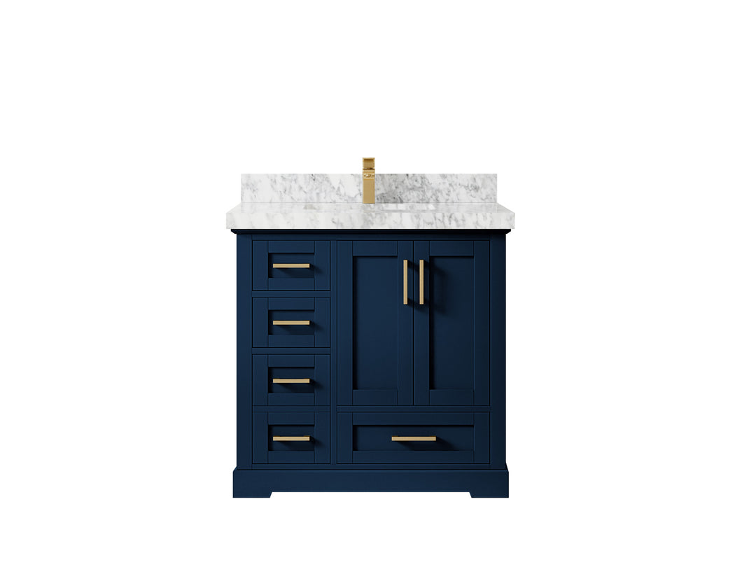 Boston 36 in. W x 22 in. D Single Sink Bathroom Vanity in Navy Blue with 2 in Carrara Marble Countertop