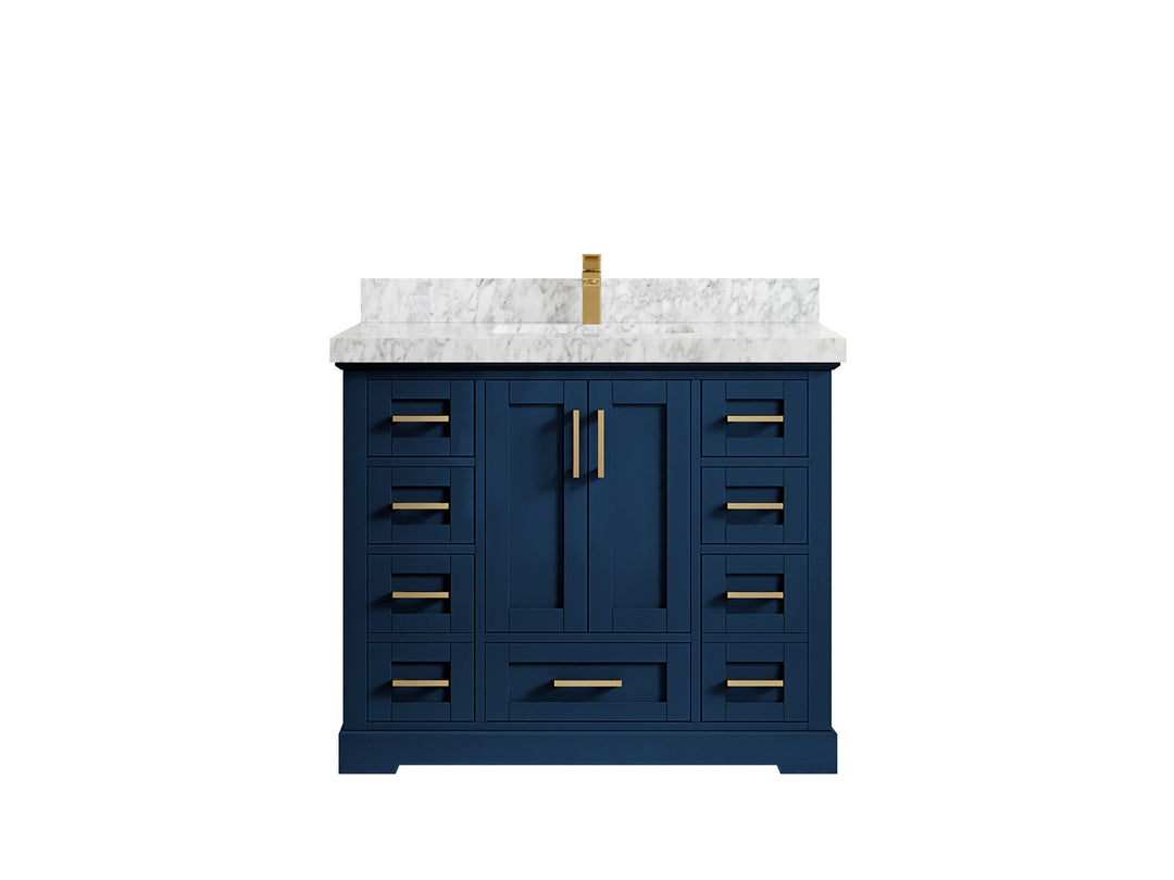 Boston 42 in. W x 22 in. D Single Sink Bathroom Vanity in Navy Blue with 2 in Carrara Marble Countertop