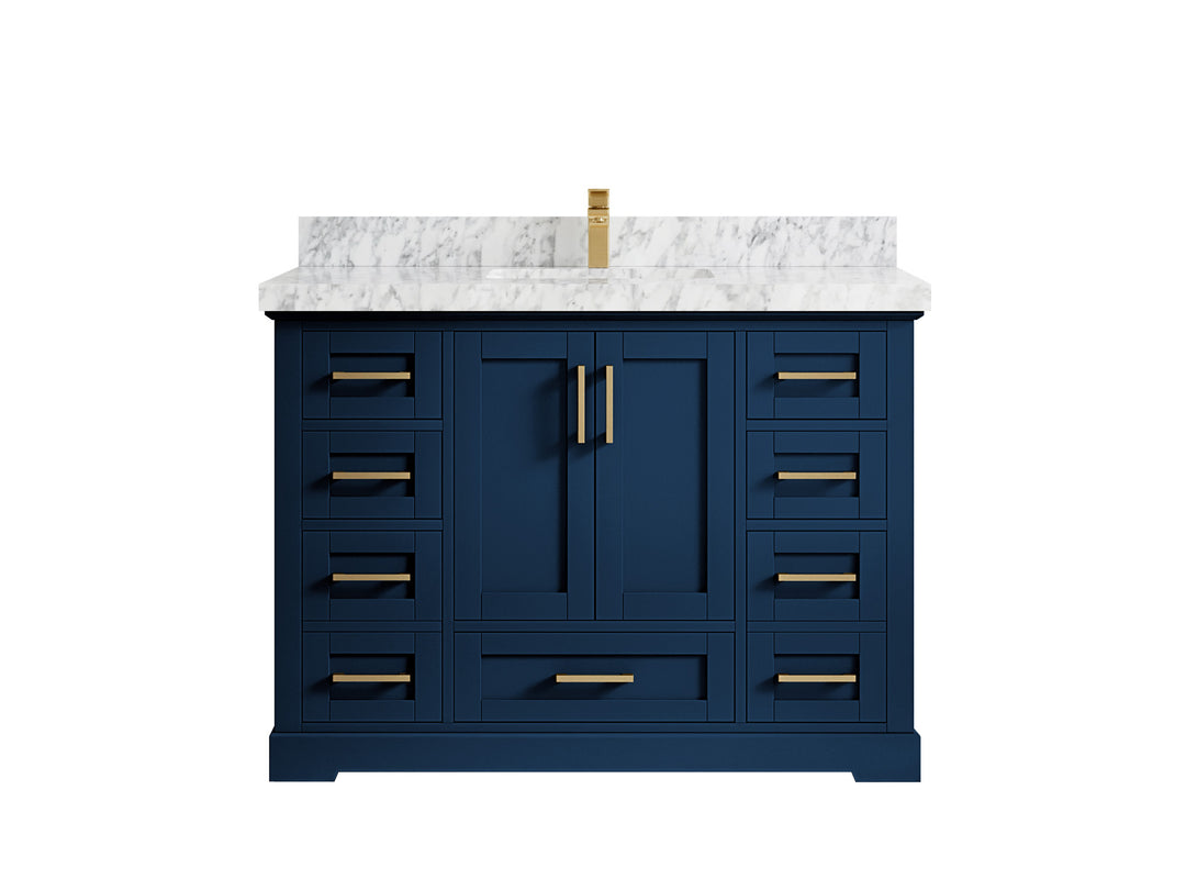 Boston 48 in. W x 22 in. D Single Sink Bathroom Vanity in Navy Blue with 2 in Carrara Marble Countertop