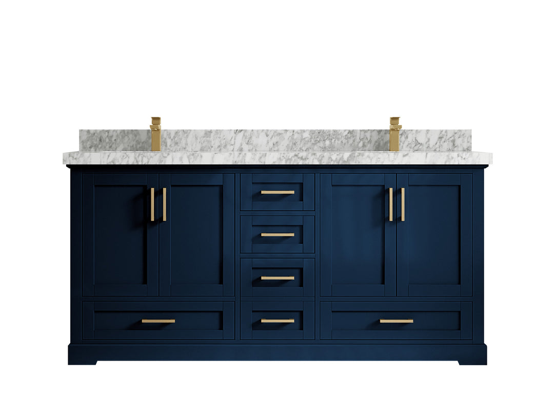 Boston 72 in. W x 22 in. D Double Sink Bathroom Vanity in Navy Blue with 2 in Carrara Marble Countertop