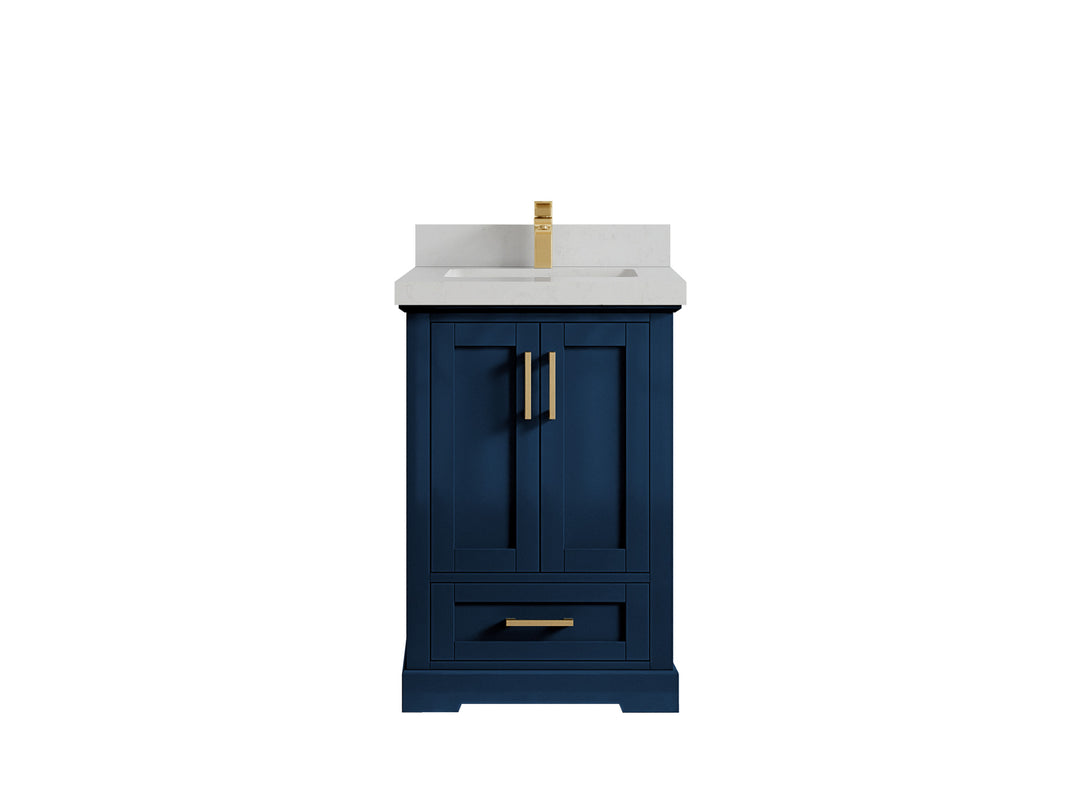 Boston 24 in. W x 22 in. D Single Sink Bathroom Vanity in Navy Blue with 2 in Carrara Quartz Countertop