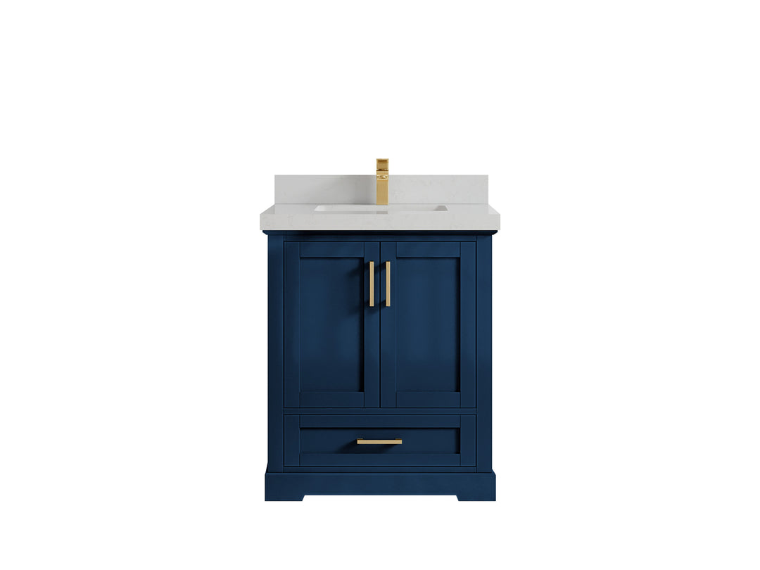 Boston 30 in. W x 22 in. D Single Sink Bathroom Vanity in Navy Blue with 2 in Carrara Quartz Countertop