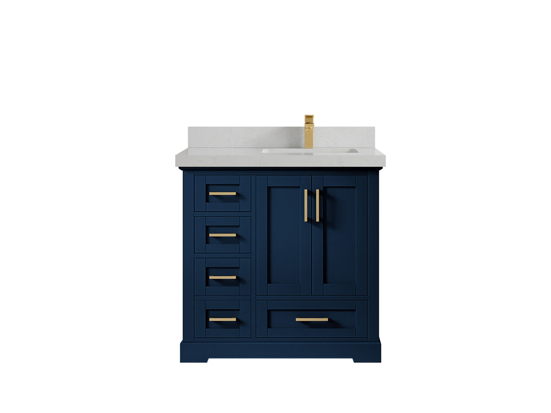 Boston 36 in. W x 22 in. D Single Sink Bathroom Vanity in Navy Blue with 2 in Carrara Quartz Countertop