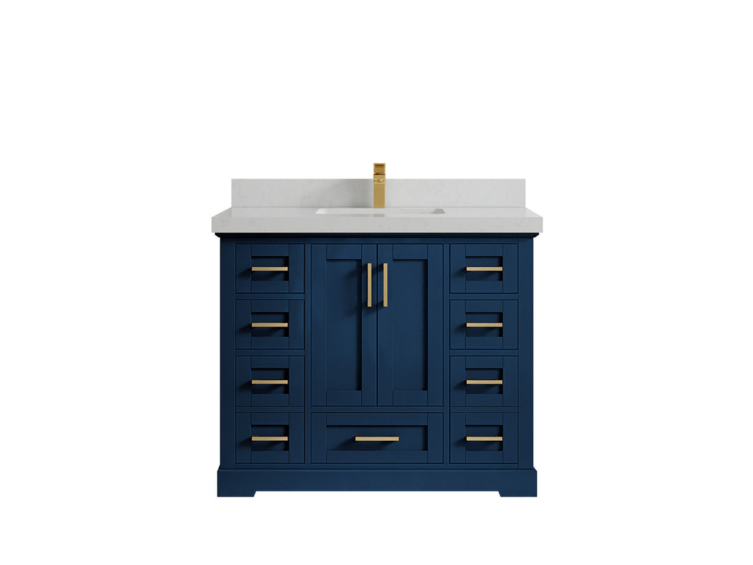 Boston 42 in. W x 22 in. D Single Sink Bathroom Vanity in Navy Blue with 2 in Carrara Quartz Countertop