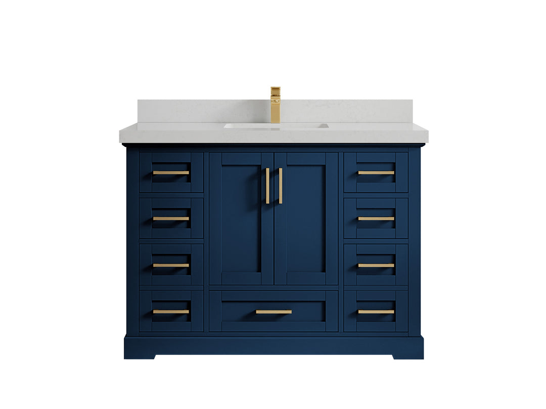 Boston 48 in. W x 22 in. D Single Sink Bathroom Vanity in Navy Blue with 2 in Carrara Quartz Countertop