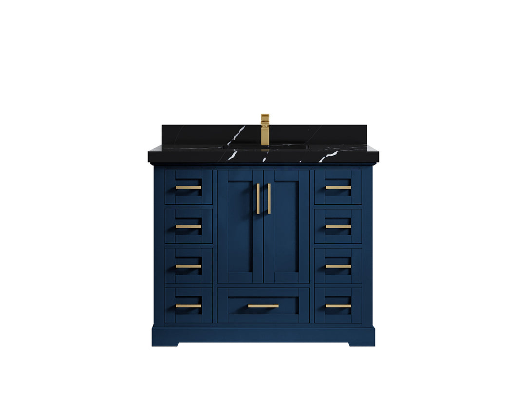 Boston 42 in. W x 22 in. D Single Sink Bathroom Vanity in Navy Blue with 2 in Calacatta Black Countertop