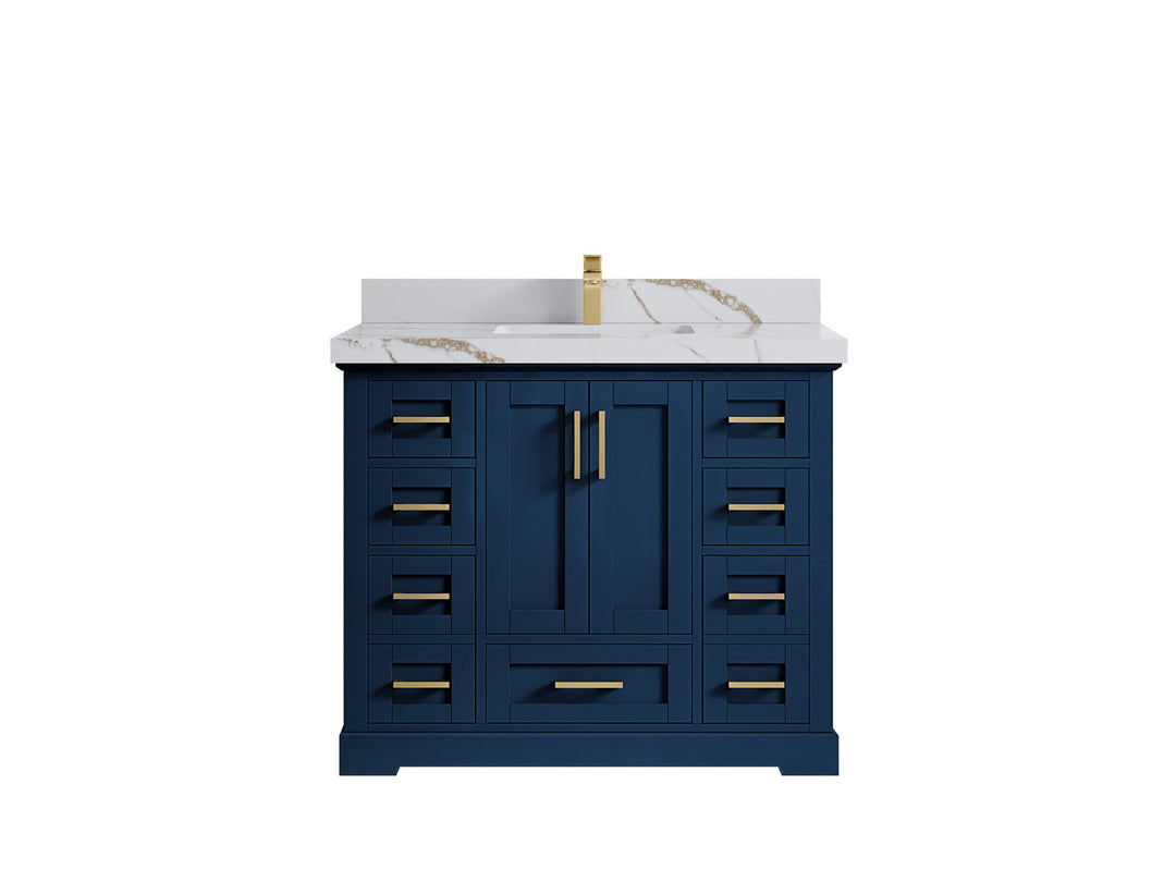 Boston 42 in. W x 22 in. D Single Sink Bathroom Vanity in Navy Blue with 2 in Calacatta Gold Countertop