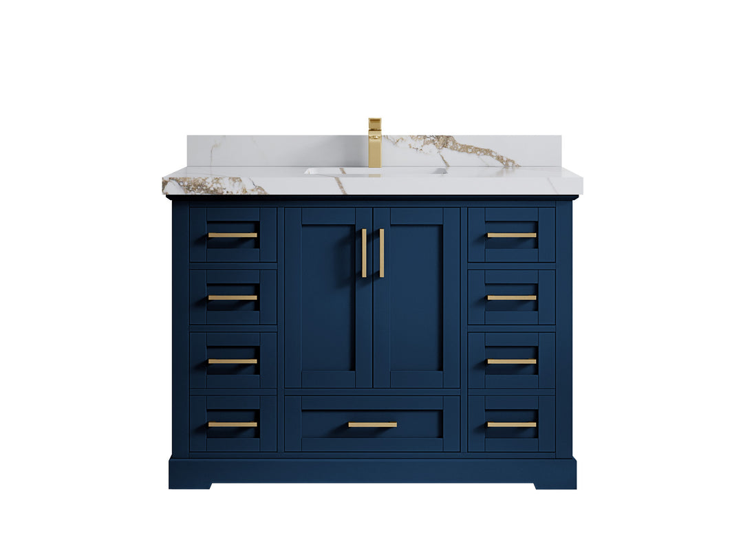 Boston 48 in. W x 22 in. D Single Sink Bathroom Vanity in Navy Blue with 2 in Calacatta Gold Countertop