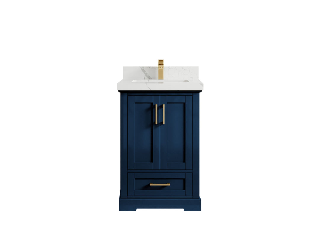 Boston 24 in. W x 22 in. D Single Sink Bathroom Vanity in Navy Blue with 2 in Calacatta Laza Countertop