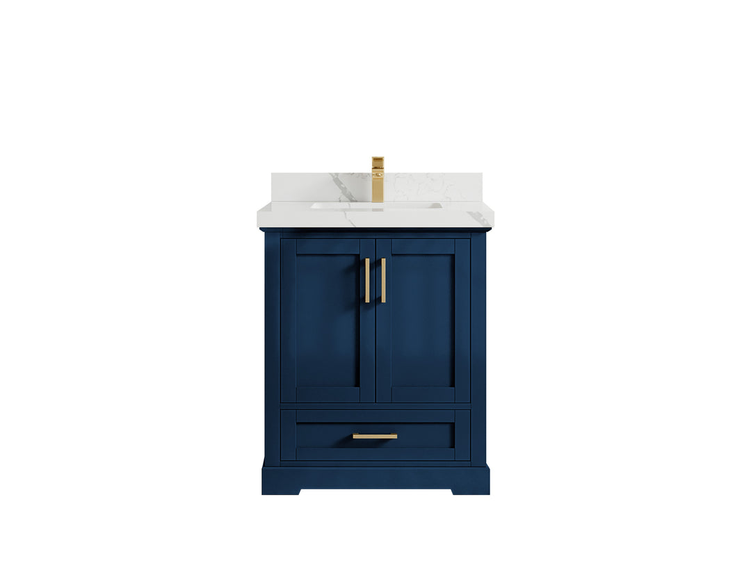 Boston 30 in. W x 22 in. D Single Sink Bathroom Vanity in Navy Blue with 2 in Calacatta Laza Countertop