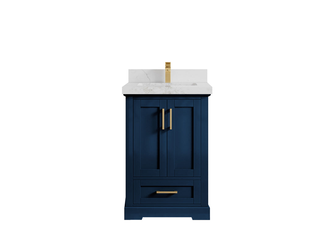 Boston 24 in. W x 22 in. D Single Sink Bathroom Vanity in Navy Blue with 2 in Calacatta Nuvo Countertop