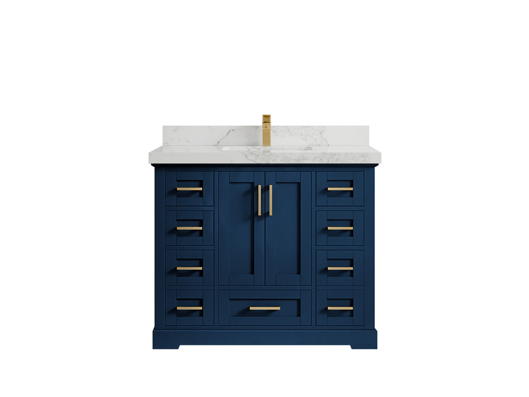 Boston 42 in. W x 22 in. D Single Sink Bathroom Vanity in Navy Blue with 2 in Calacatta Nuvo Countertop