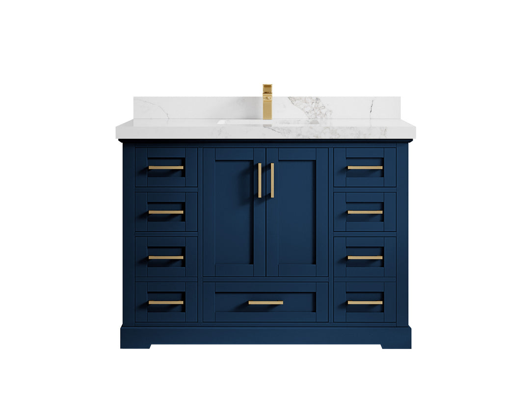 Boston 48 in. W x 22 in. D Single Sink Bathroom Vanity in Navy Blue with 2 in Calacatta Nuvo Countertop