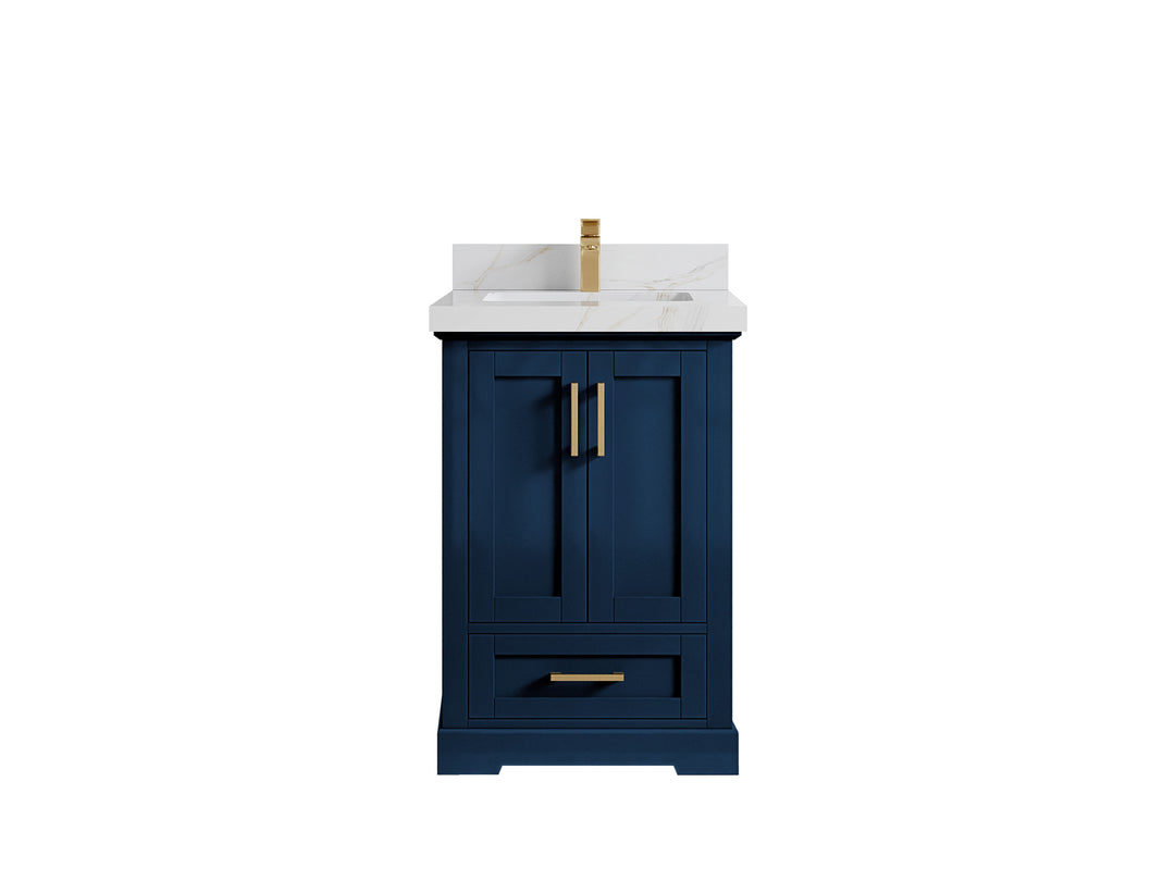 Boston 24 in. W x 22 in. D Single Sink Bathroom Vanity in Navy Blue with 2 in Calacatta Sienna Countertop