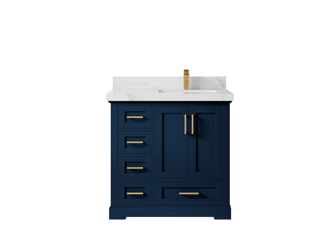Boston 36 in. W x 22 in. D Single Sink Bathroom Vanity in Navy Blue with 2 in Calacatta Sienna Countertop
