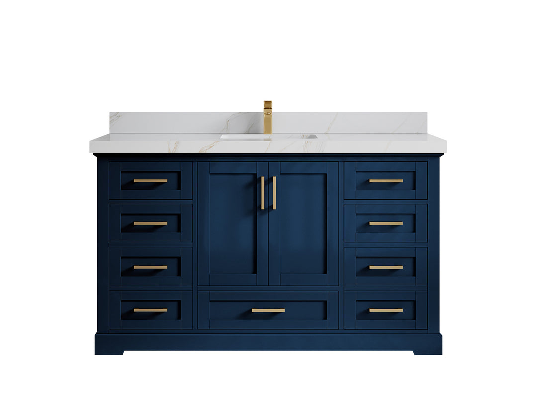 Boston 60 in. W x 22 in. D Single Sink Bathroom Vanity in Navy Blue with 2 in Calacatta Sienna Countertop